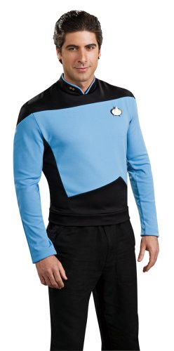 Deluxe Star Trek The next Generation Kostüm Uniform blau blaues Trekkiuniform Trekki mit Rangabzeichen Rang Abzeichen Föderation Deep Space Nine USS Enterprise Enterpriseuniform Commander Gr. L, M, XL, Größe:XL