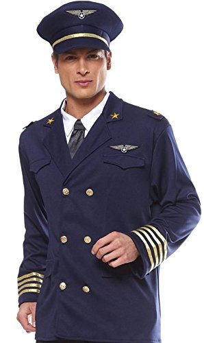 Smartes Herren Damen Piloten-Kostüm 3 Teile Grösse L 52 / 54 ca Hut Mütze Jacke Hemd Flieger- Piloten-Mütze Anzug Flugkapitän Kapitän