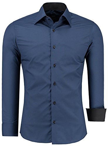 Herren Hemd Hemden Bügelleicht Business Hochzeit Freizeit Slim Fit S M L XL XXL, Farbe:Marine;Größe:M