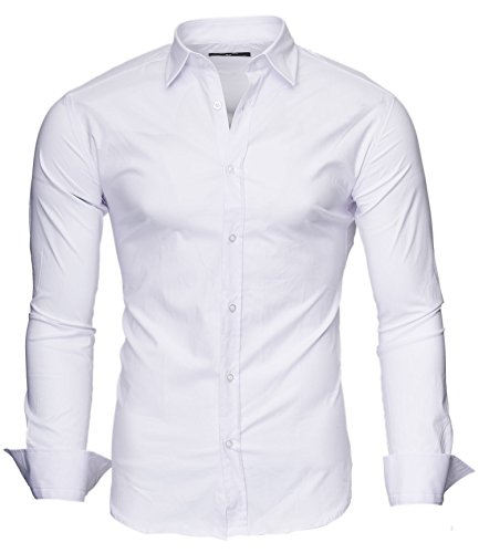 KAYHAN Langarmhemd Slim Fit 20 Farben zur Auswahl S-XXL Weiß (M)