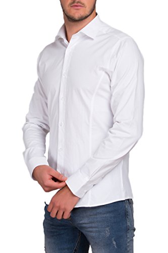 REDBRIDGE Langarm Herren Hemd Basic Business Anzug Freizeit Slim Fit R-2111-A, White XL