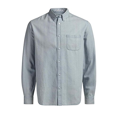 Jack & Jones Herren Langarm Hemden Office Shirt, light blue denim/slim fit, L