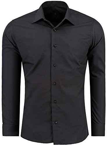 Herren-Hemd – Slim Fit – Bügelfrei / Bügelleicht – Für Business Freizeit Hochzeit – J'S FASHION – Schwarz – XL