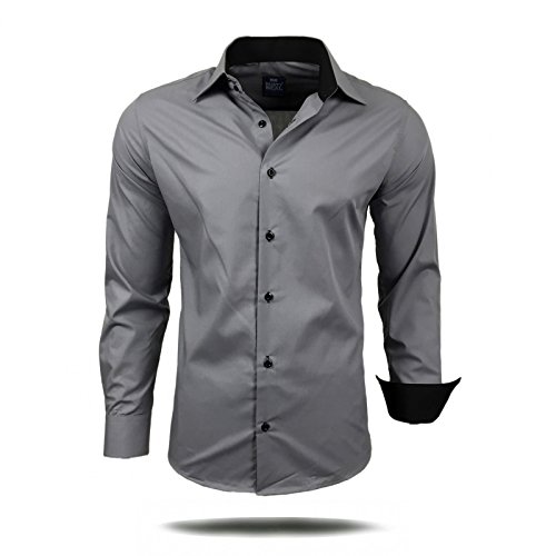 Herren Hemd Hemden Business Hochzeit Freizeit Slim Fit S M L XL XXL 44, Größe:M, Farbe:Grau