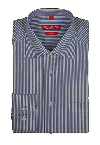 Redmond – Bügelfreies Herren Langarm Hemd gestreift, Stil: Regular Fit (510100), Größe:43/44(XL);Farbe:Blau(13)